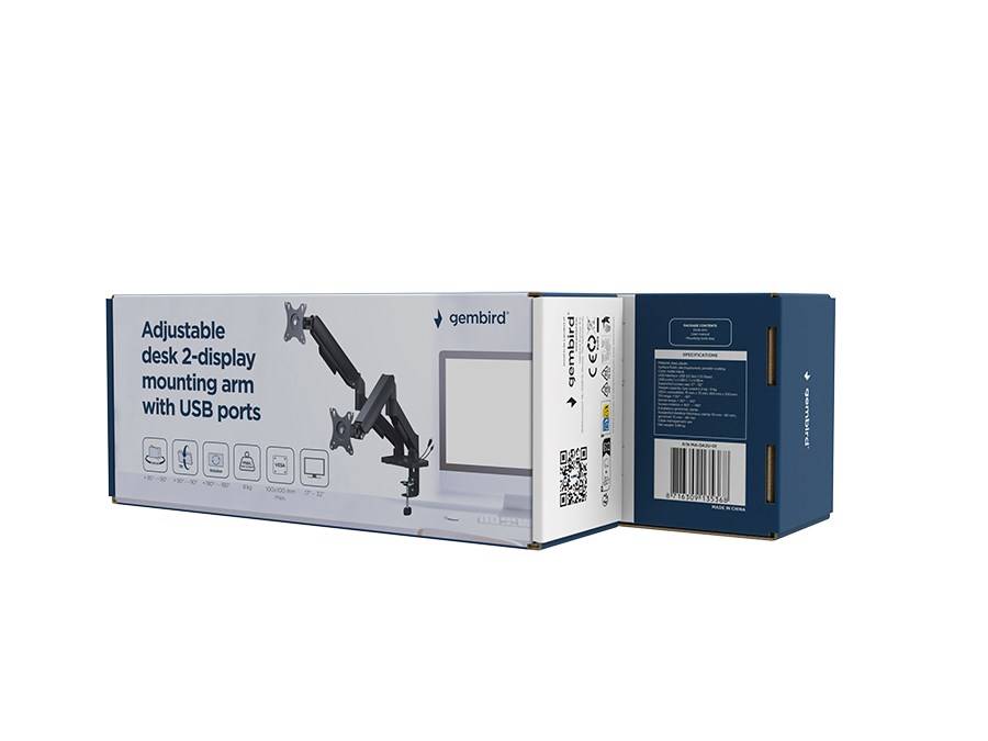 GEMBIRD MA-DA2U-01 Houder; 9kg; 17÷32"; zwart; Arml: 506mm; aluminium,plastic,staal - 1 stuk-4