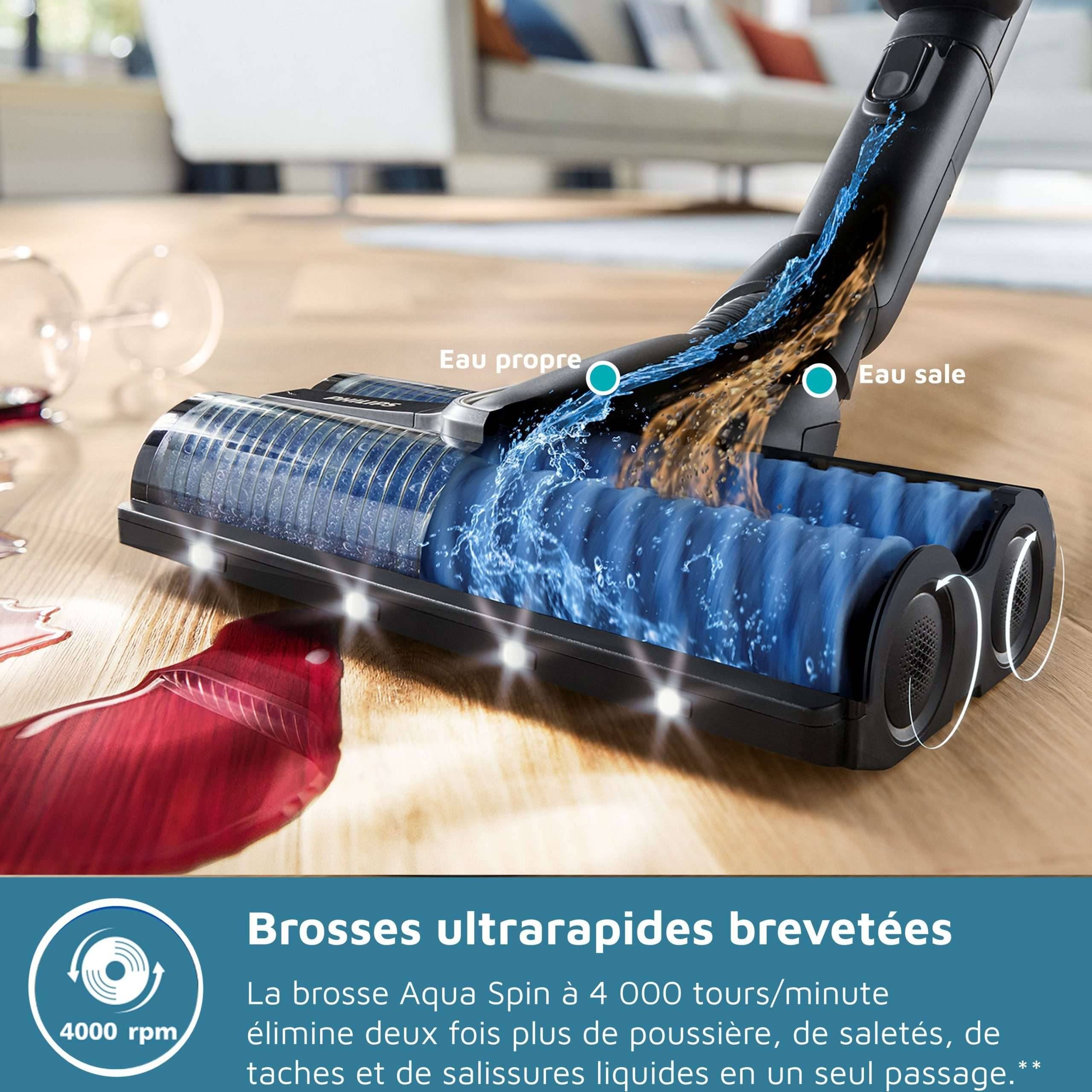 Draadloze stofzuiger - PHILIPS AquaTrio XW9463/11 - Hoge snelheid AquaSpin borstels - Zelfreinigend systeem-2