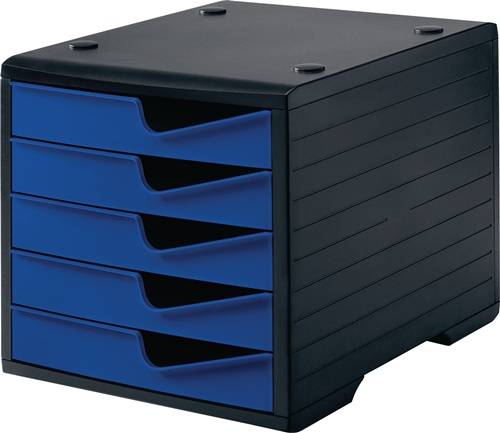 Opbergbox 5 laden zwart/blauw polystyrol H255xB270xD340 mm STYRO