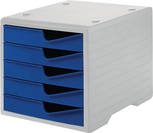 Opbergbox 5 laden grijs/blauw polystyrol H255xB270xD340 mm STYRO