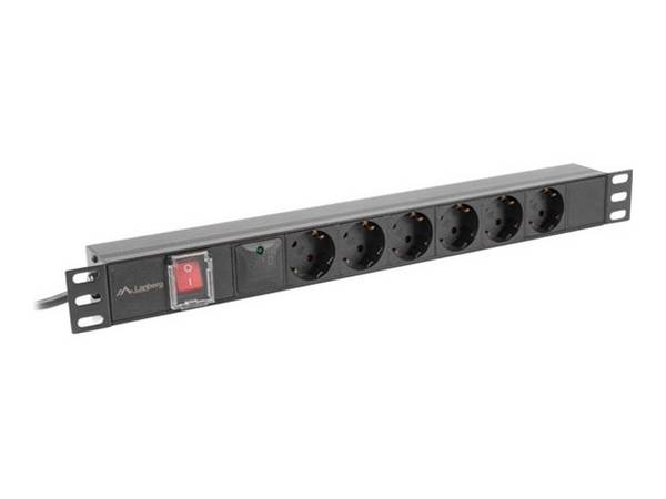 LANBERG PDU-06F-0200 Stekkerblok: beveiliging; Contact: 6; 230VAC; 16A; zwart; 2m; IP20 - 1 stuk