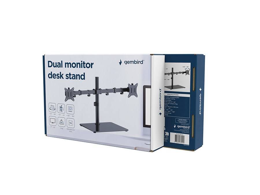 GEMBIRD MS-D2ST-01 Staander; 9kg; 17÷32"; zwart; 75x75mm,100x100mm; monitor x2 - 1 stuk-1