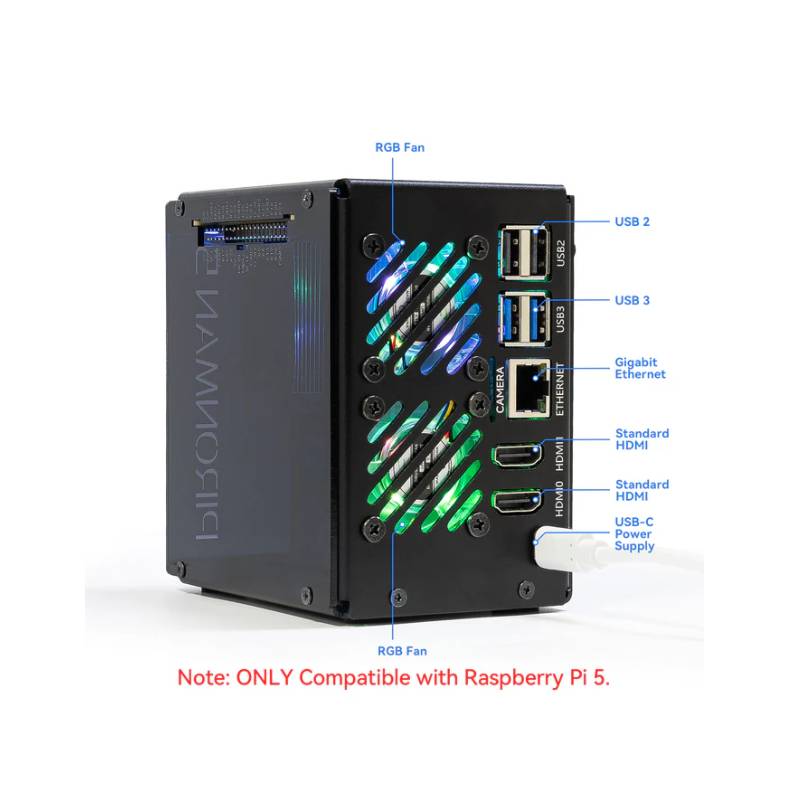 Pironman 5-MAX - Dual NVMe M.2 SSD PCIe - mini PC case voor Raspberry Pi 5-1