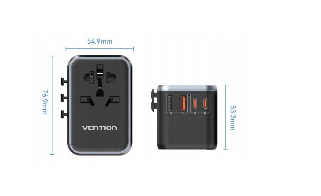 Vention 65W GaN reisadapter en oplader 2x USB-A 2x USB-C-3
