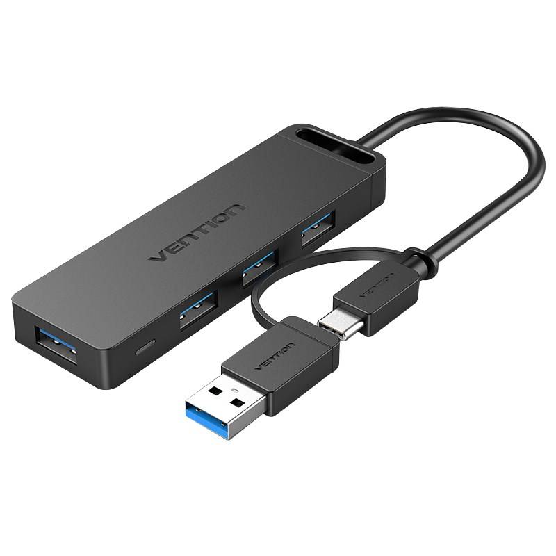 Vention 4-poorts USB 3.0-hub met USB-C- en USB 3.0-interface (2-in-1) en voeding, 0,15 m ABS-type-0