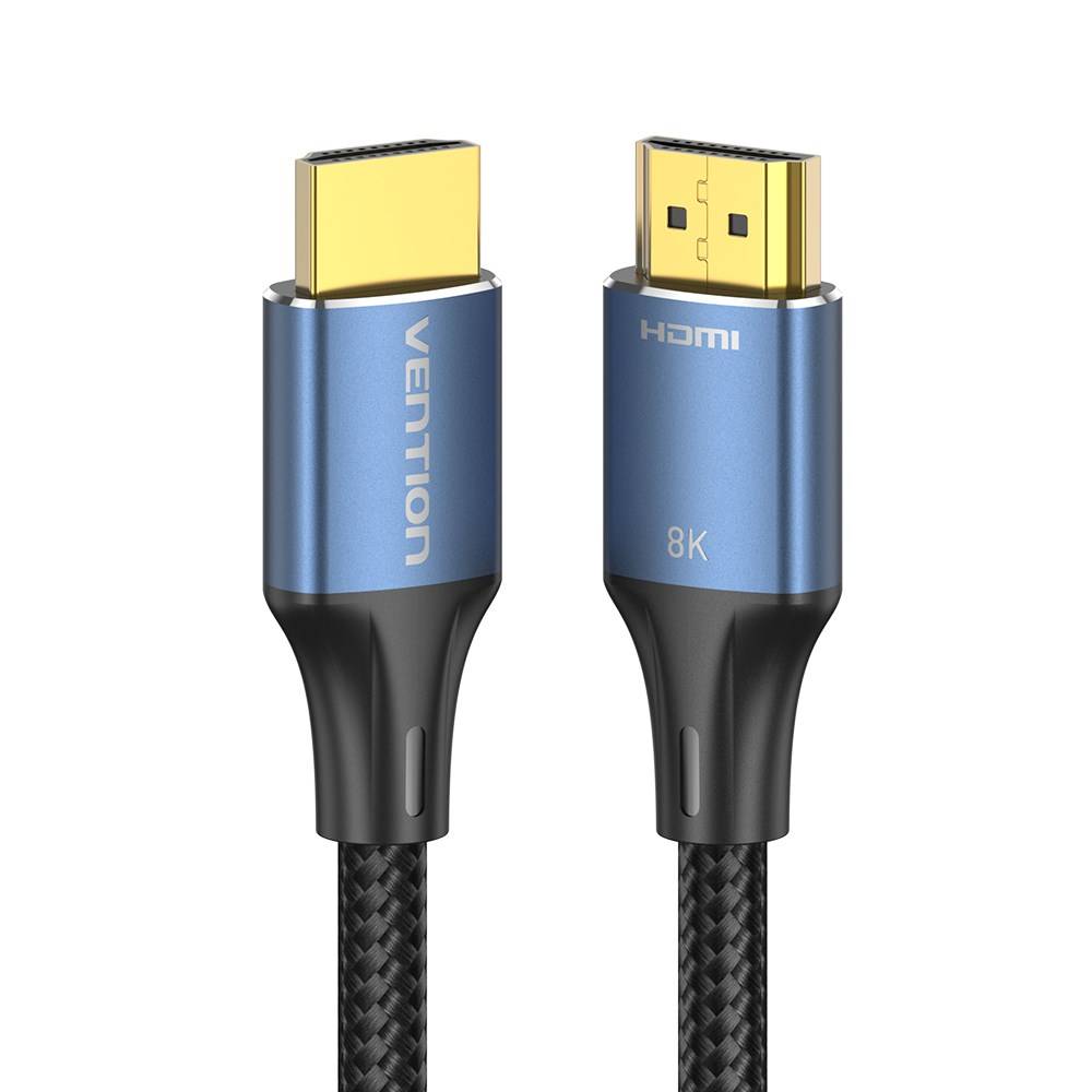 Vention katoenen gevlochten HDMI-A mannelijke naar mannelijke HD-kabel 8K 2M blauw aluminiumlegering type-2