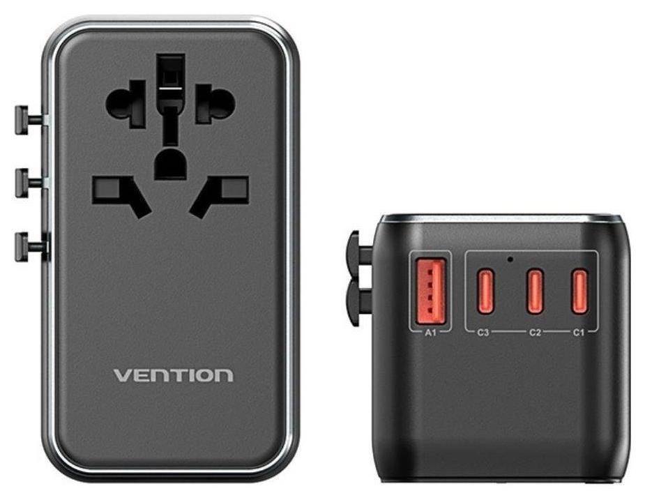 Adapter met Vention 100W-oplader, 1x USB-A, 3x USB-C-3