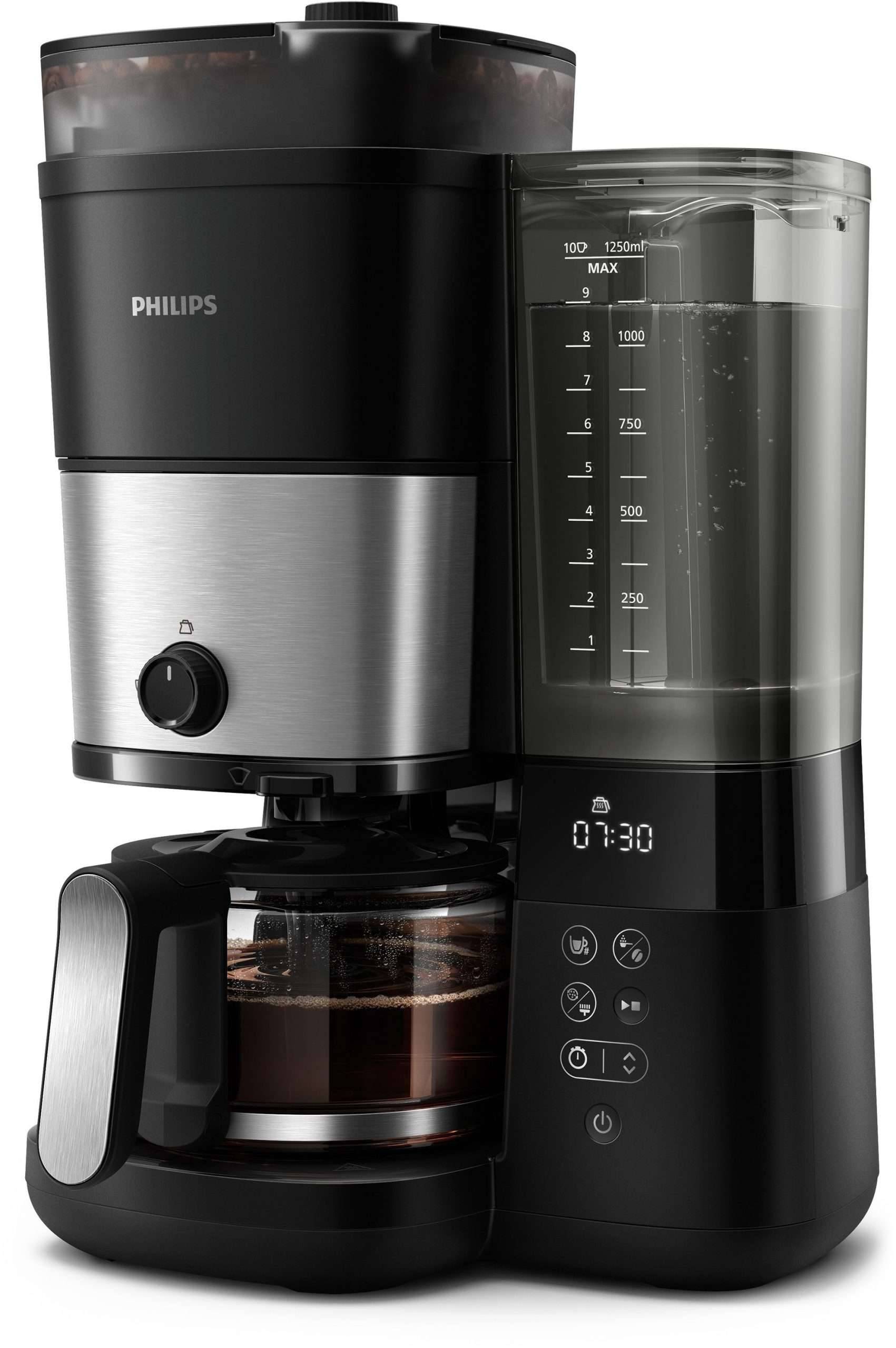 Filterkoffiezetapparaat met geïntegreerde molen - PHILIPS - HD7888/01 - Maximaal 10 kopjes - 1,25 L - Zwart/Zilver-1