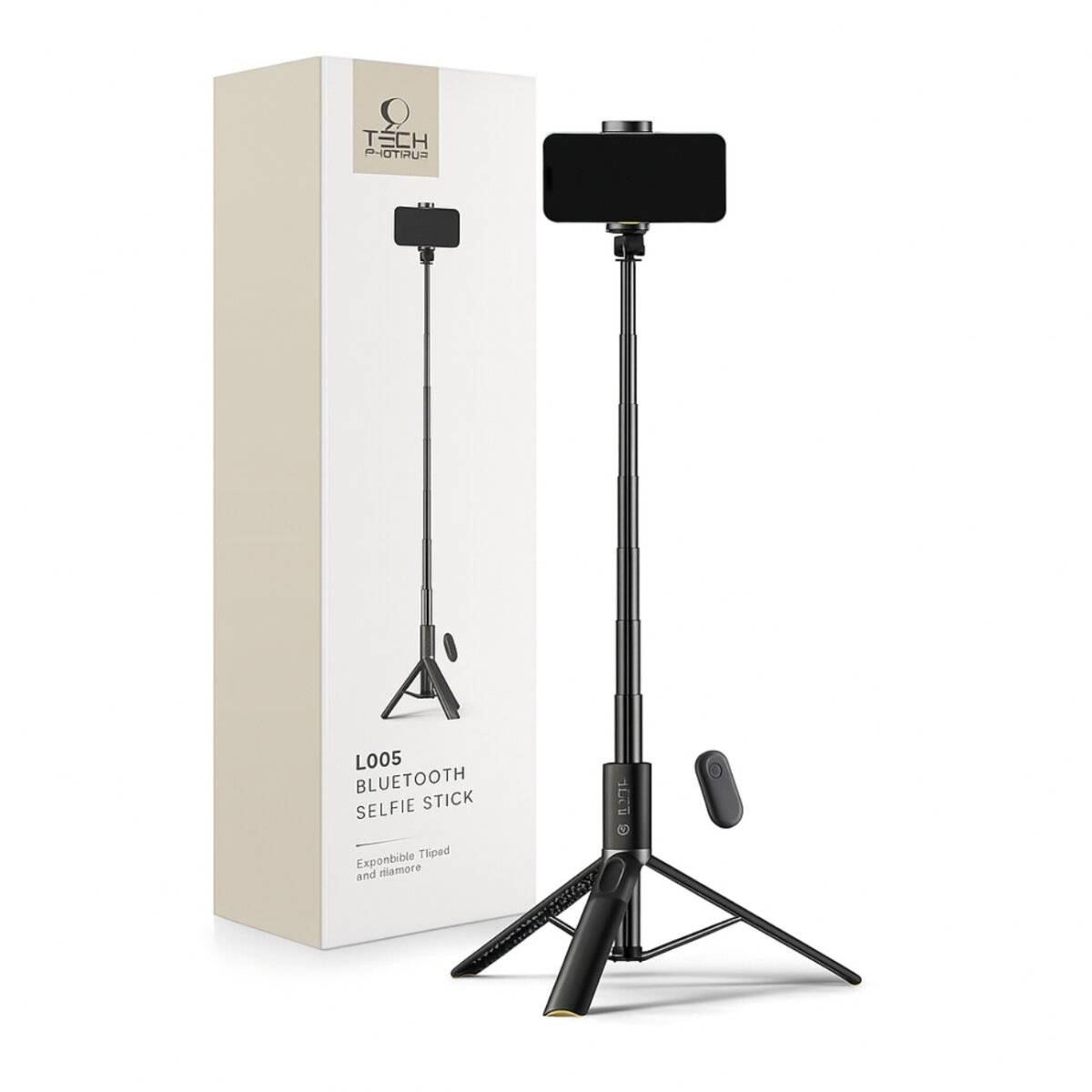 Tech-Protect L08S Bluetooth selfiestick met afstandsbediening, statief tot 141 cm – Zwart-4