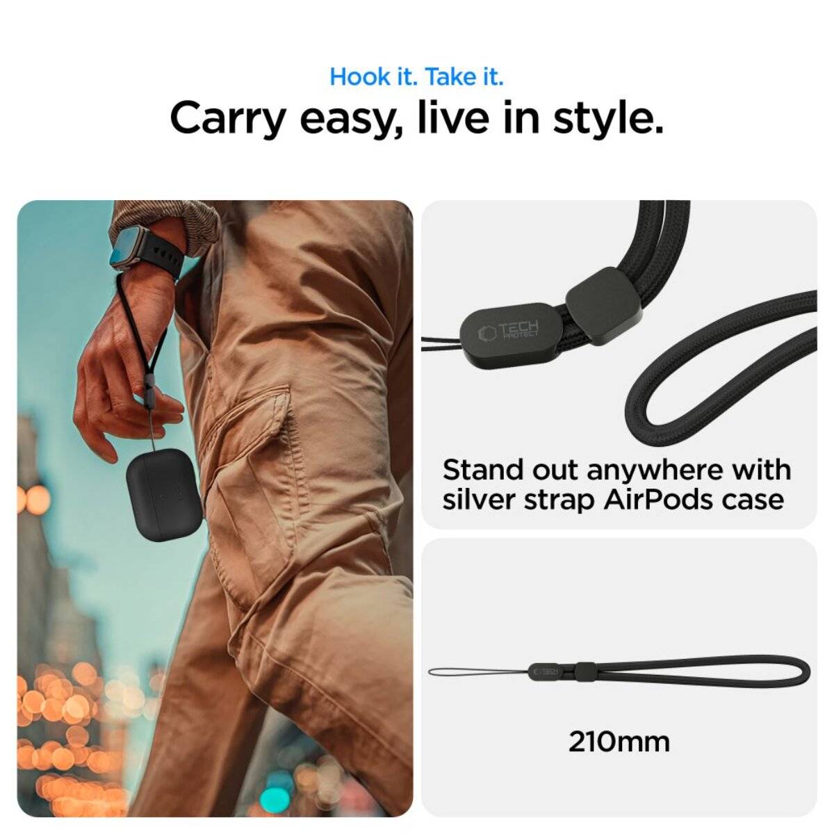 Tech-Protect NaturalFit leren hoesje voor AirPods Pro 3 met draagriem, zwart-4