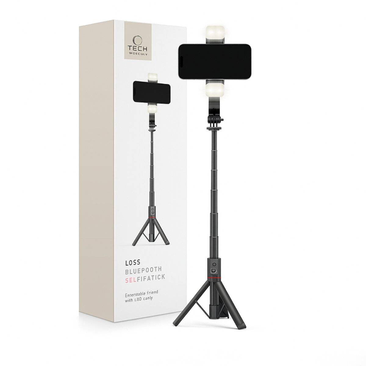 Tech-Protect L05S Bluetooth selfiestick met statief tot 105 cm met LED-verlichting – Zwart-4