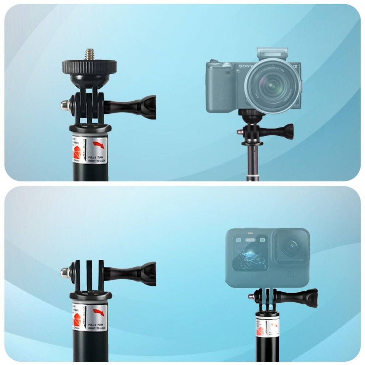 Tech-Protect GA100 Monopod- en Selfiestickhouder voor actiecamera's – Zwart-1