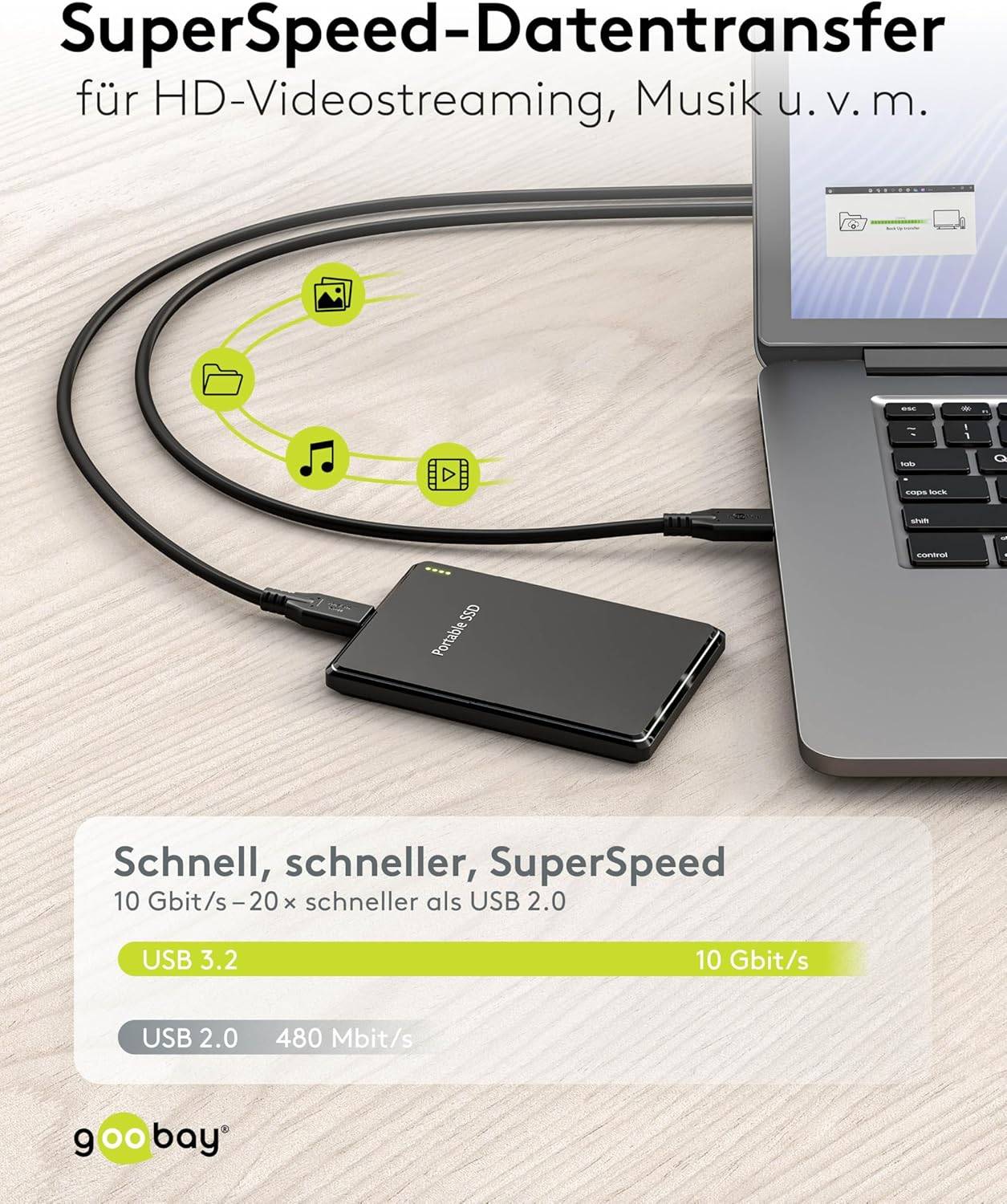 USB-C kabel | USB3.1 10 Gbps | PD 60W | 4K 60Hz | zwart | 1 meter-3