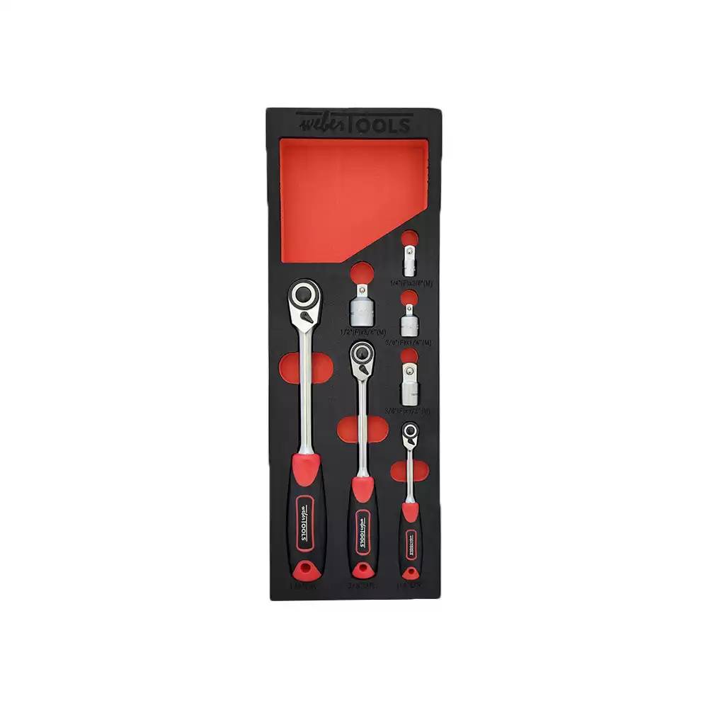 WEBER TOOLS Omkeerbare ratel set voor smalle ruimtes, 1/4, 3/8 & 1/2"-0