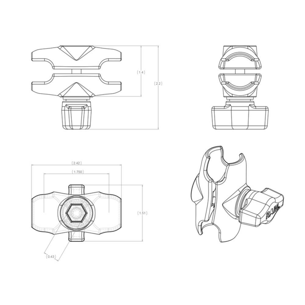 RAM Mounts RAM-montagebeugels RAM dubbele socketarm-3
