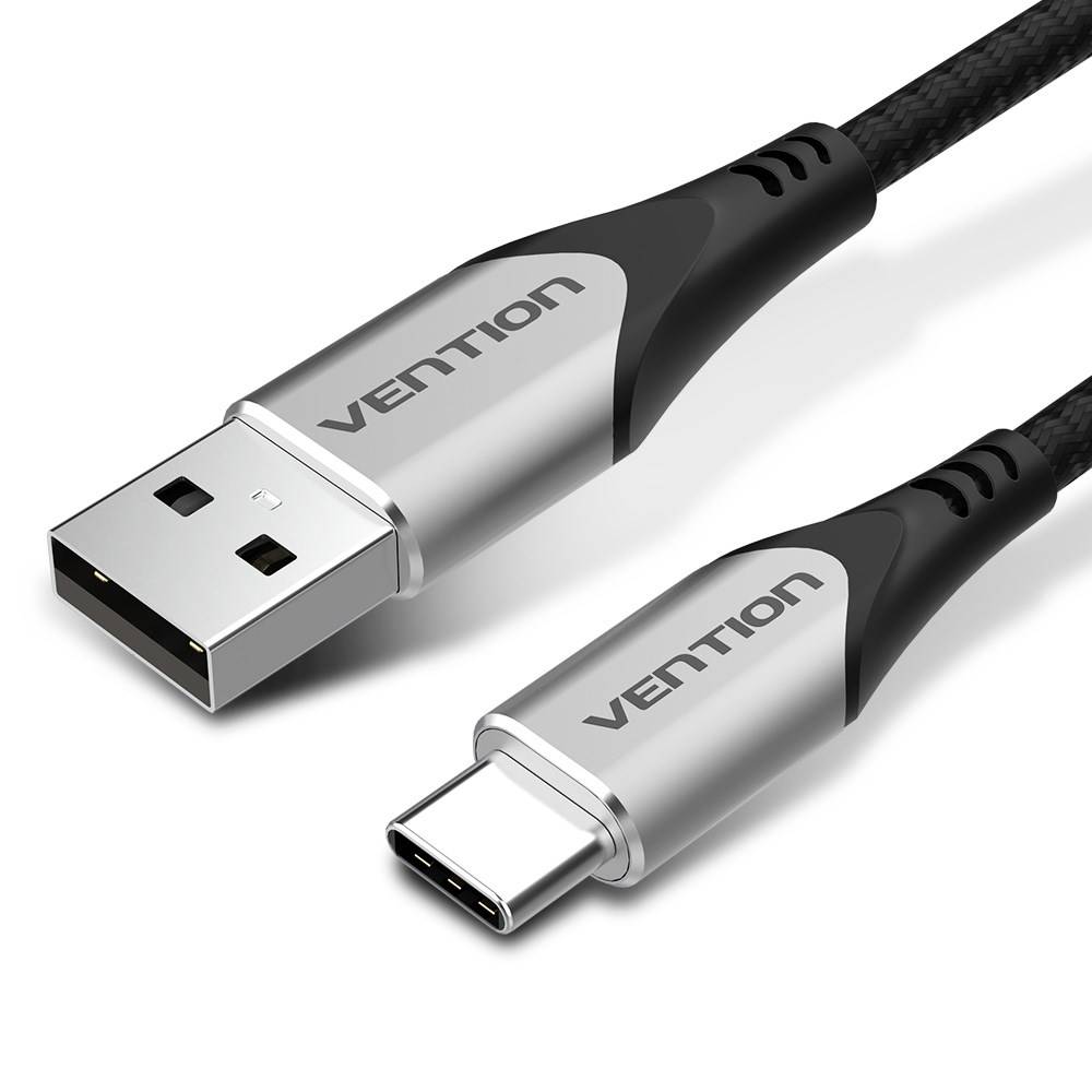 Vention katoenen gevlochten USB 2.0 A-male naar C-male 3A-kabel 2 meter grijs aluminiumlegering type-0