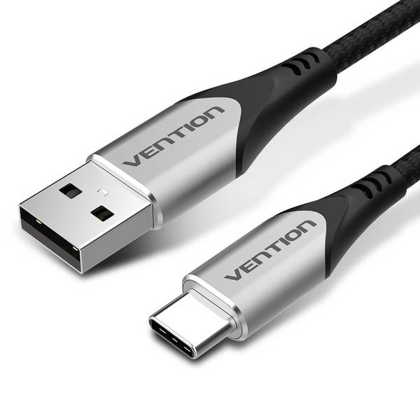Vention katoenen gevlochten USB 2.0 A-male naar C-male 3A-kabel 2 meter grijs aluminiumlegering type