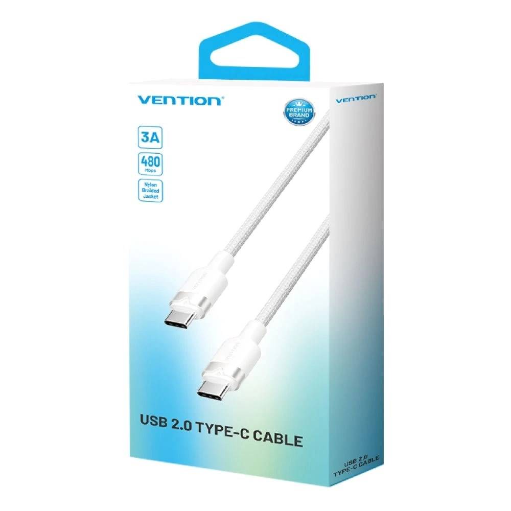 Vention USB-C naar C-kabel, gevlochten, 3A, 480Mbps, 60W, 1m, WH-2