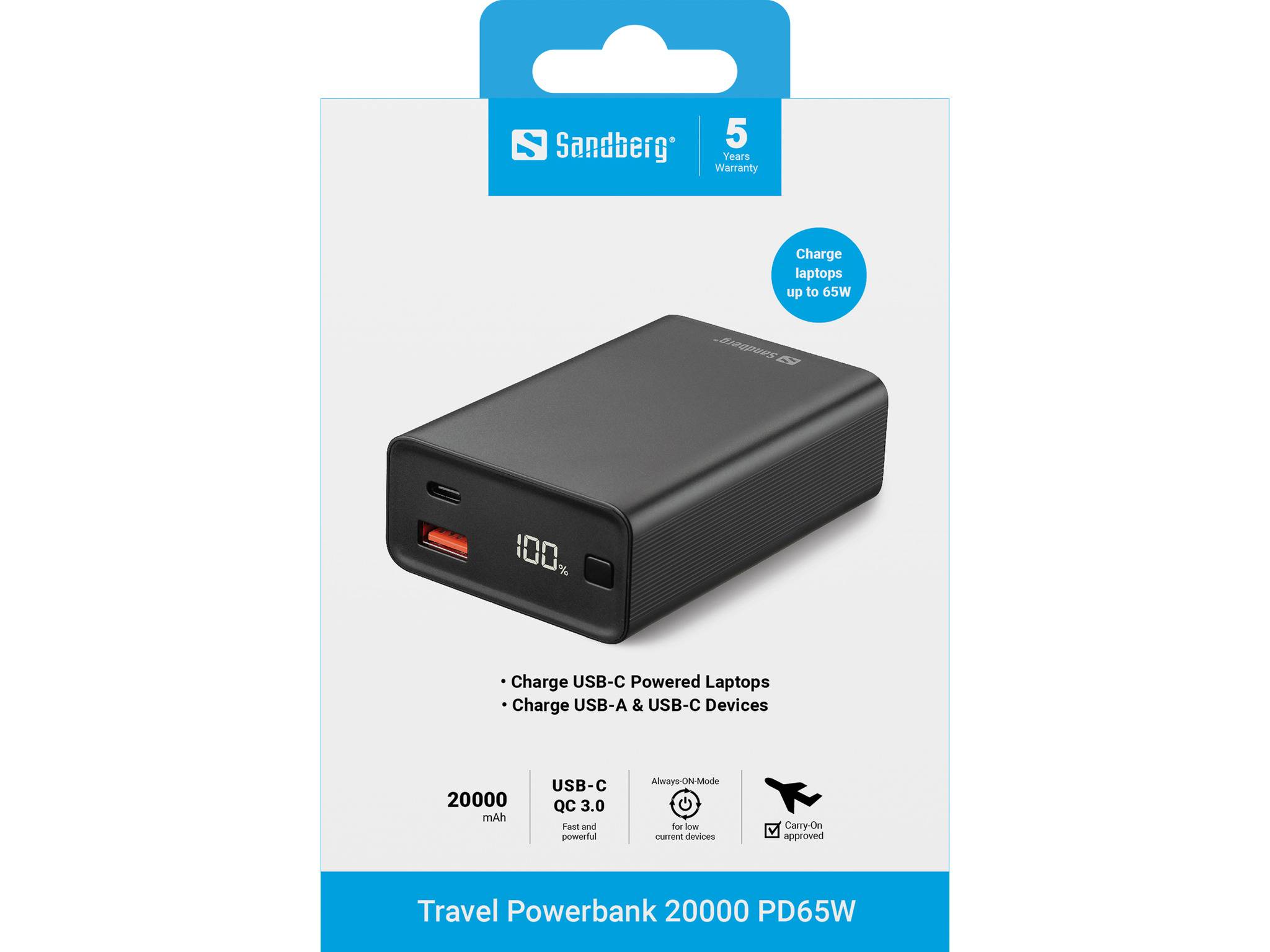 Sandberg krachtige powerbank 20000mAh met hoge snelheid, geweldige prestaties en enorme capaciteit-2