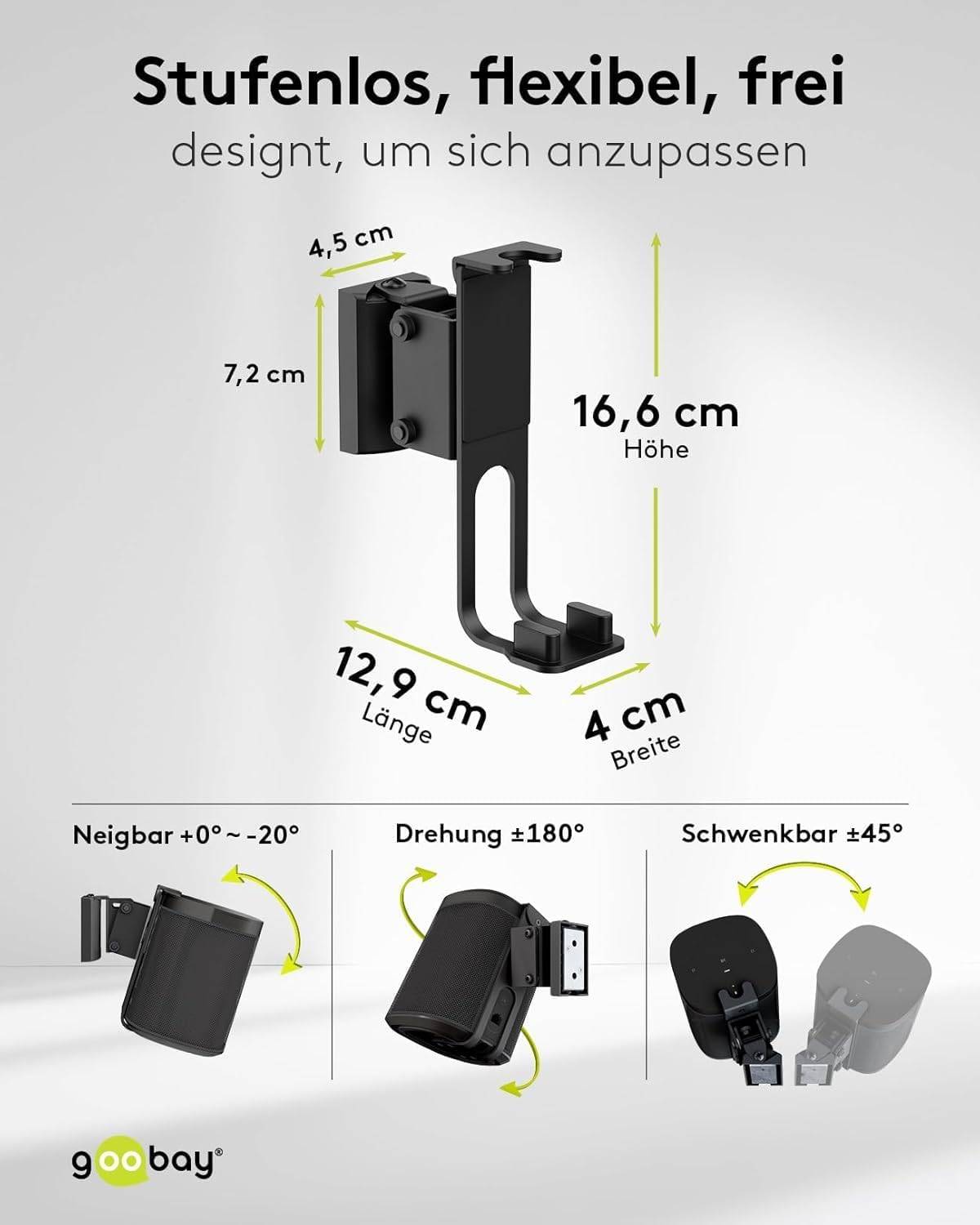 Goobay muurbeugel set voor Sonos PLAY:1 en Sonos ONE/ONE SL | full motion | zwart-2