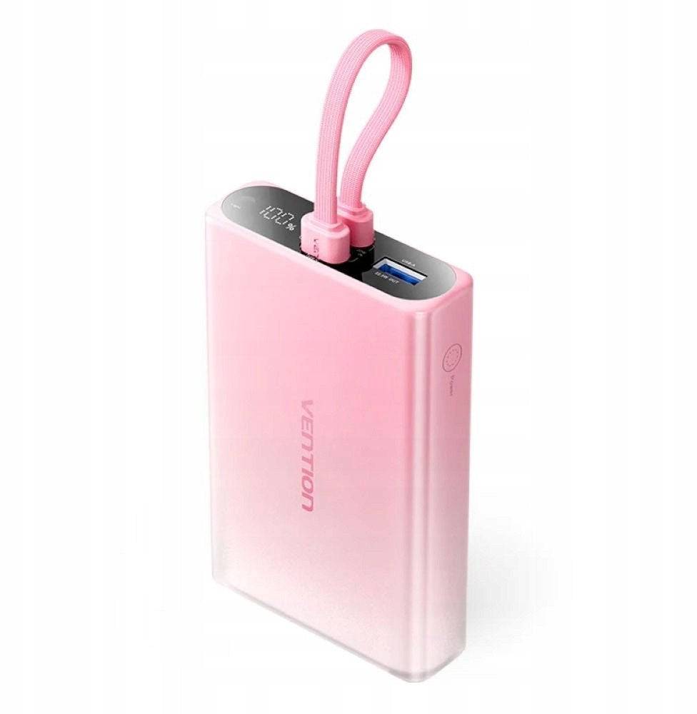 Vention 10000mAh powerbank met LED-display, USB-C + Lightning + USB-A, 22,5W (roze)-0