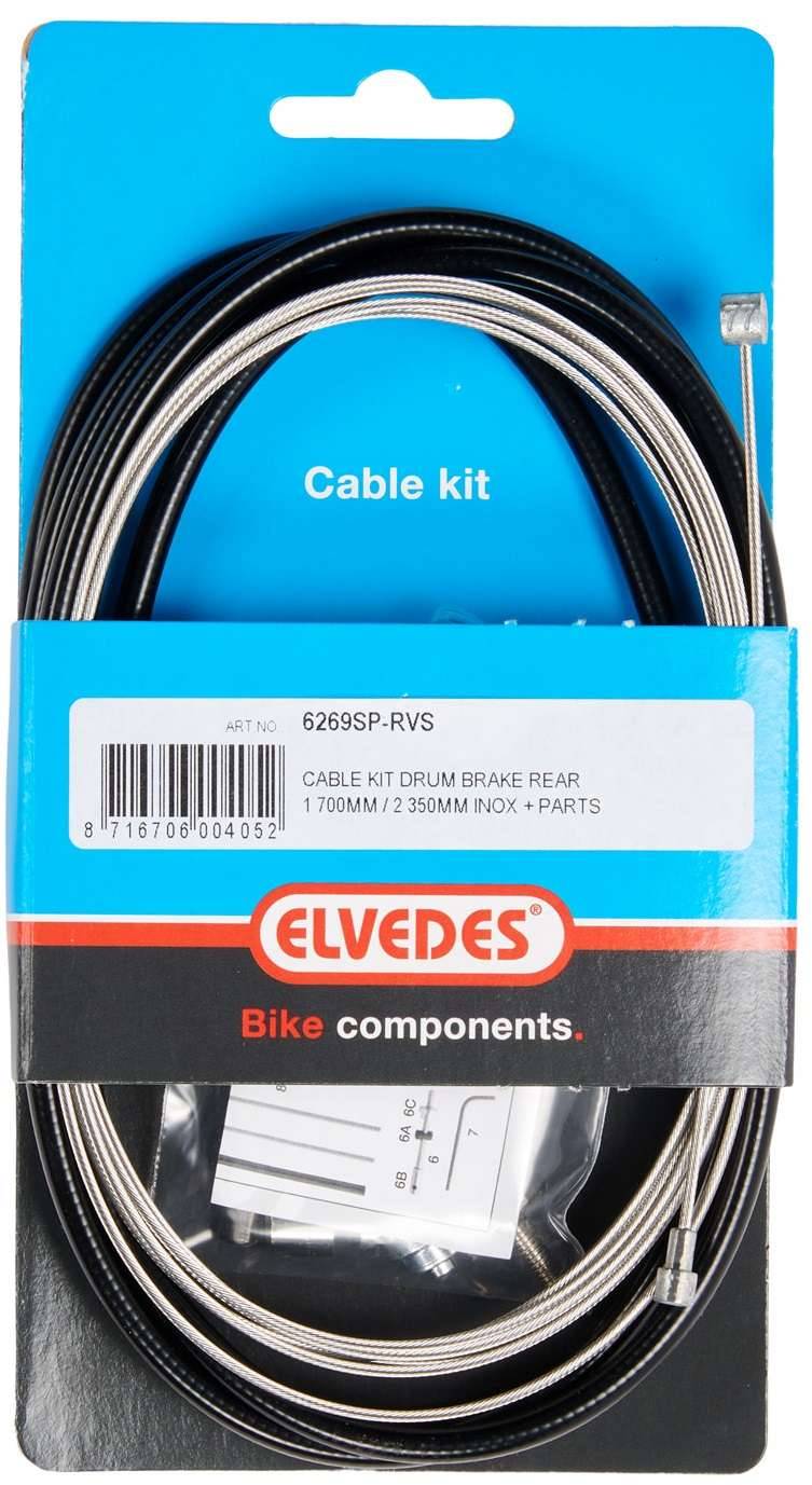 Trommelrem kabelkit Elvedes 1700mm / 2350mm RVS - zwart (op kaart)-0
