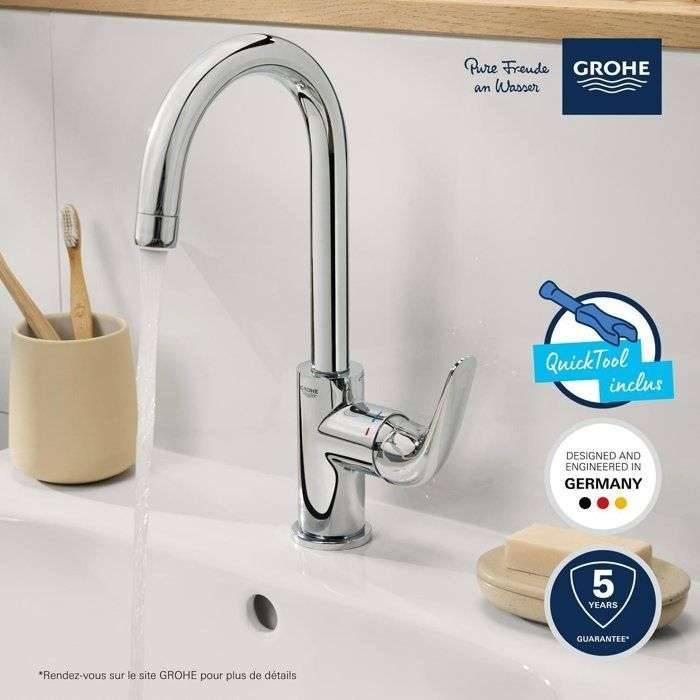 Eéngreeps wastafelmengkraan - GROHE Swift - 24330001 - Chroom - Maat L - Hoge uitloop - Waterbesparend-2