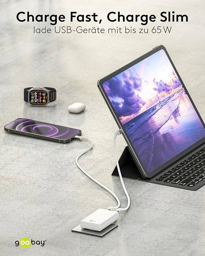 Goobay flat USB lader | USB-C PD + USB-A QC | GaN | 65W | wit-5