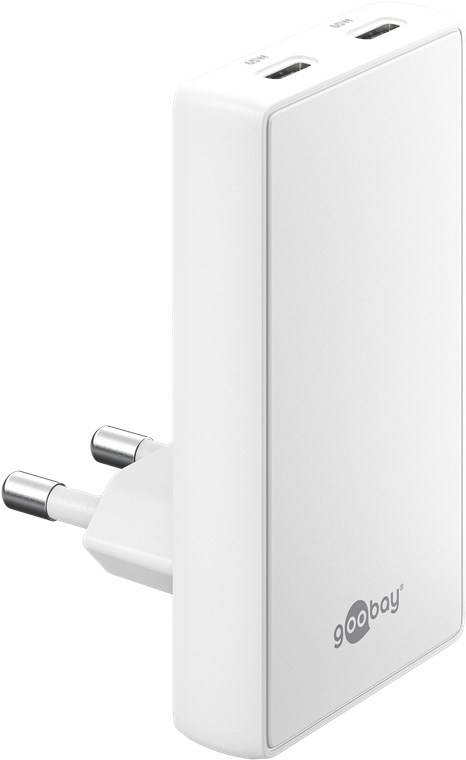 Goobay flat USB lader | 2x USB-C PD | GaN | 65W | wit