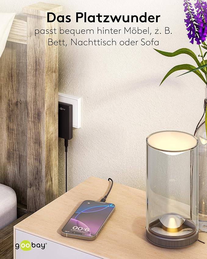 Goobay flat USB lader | USB-C PD + USB-A QC | GaN | 65W | zwart-1