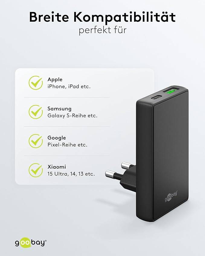 Goobay flat USB lader | USB-C PD + USB-A QC | GaN | 45W | zwart-6