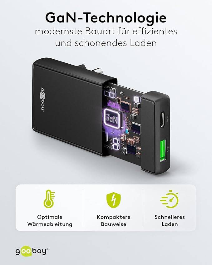 Goobay flat USB lader | USB-C PD + USB-A QC | GaN | 45W | zwart-3