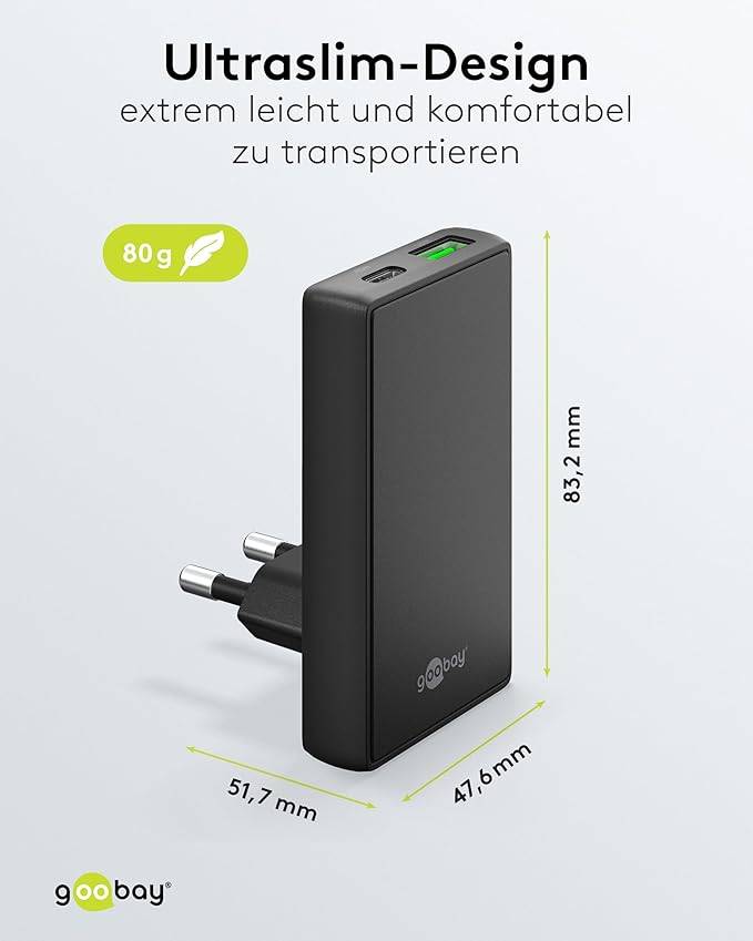 Goobay flat USB lader | USB-C PD + USB-A QC | GaN | 45W | zwart-4