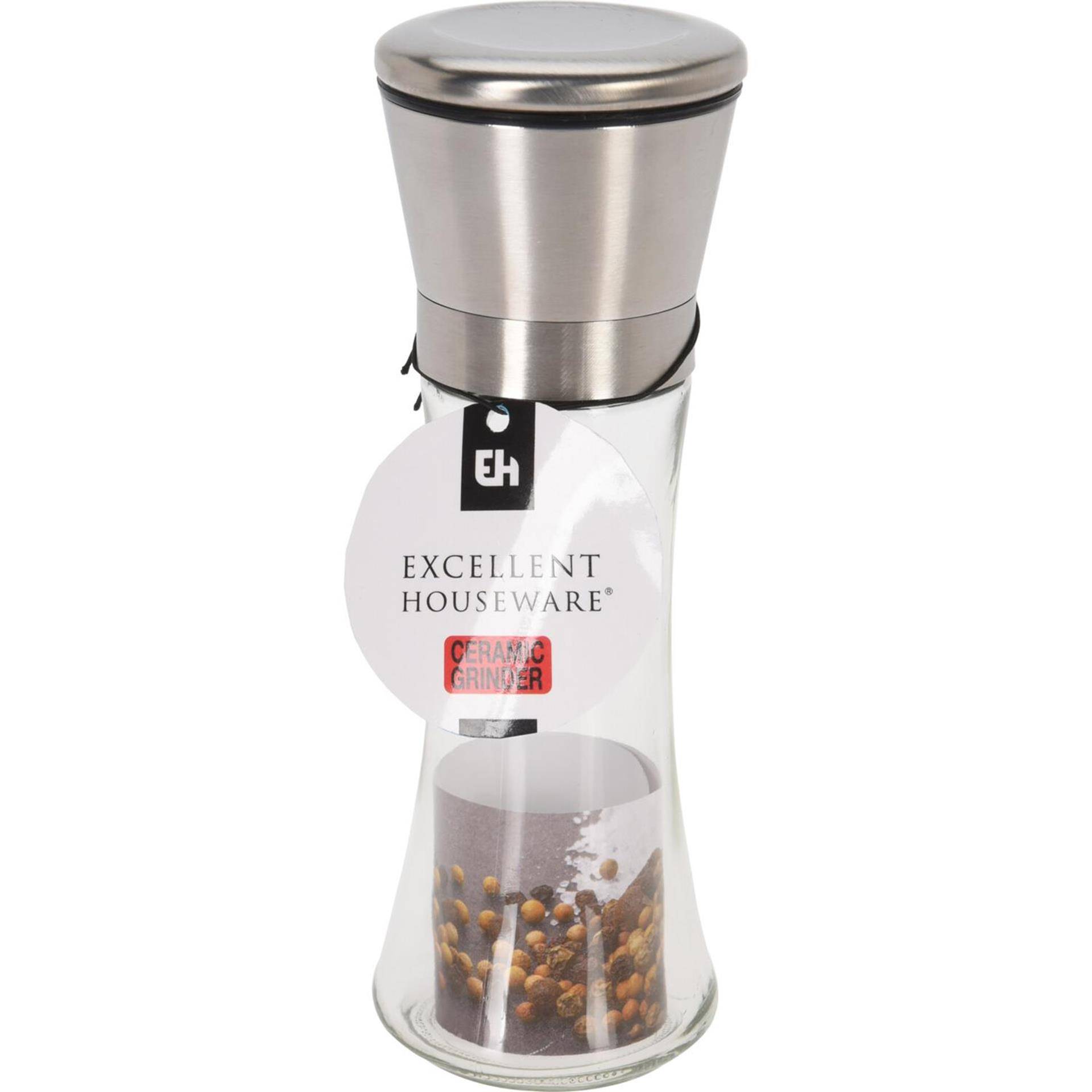 Excellent houseware pepermolen glas met ceramic grinder rvs deksel 87205735554948720573555494-0