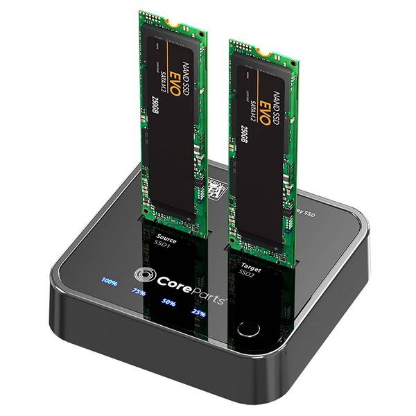 CoreParts USB3.2 Type C (10 Gbps) SATA M.2 SSD-kloner, dockingstation voor M.2 SATA naar M.2 SATA met kloonfunctie - De