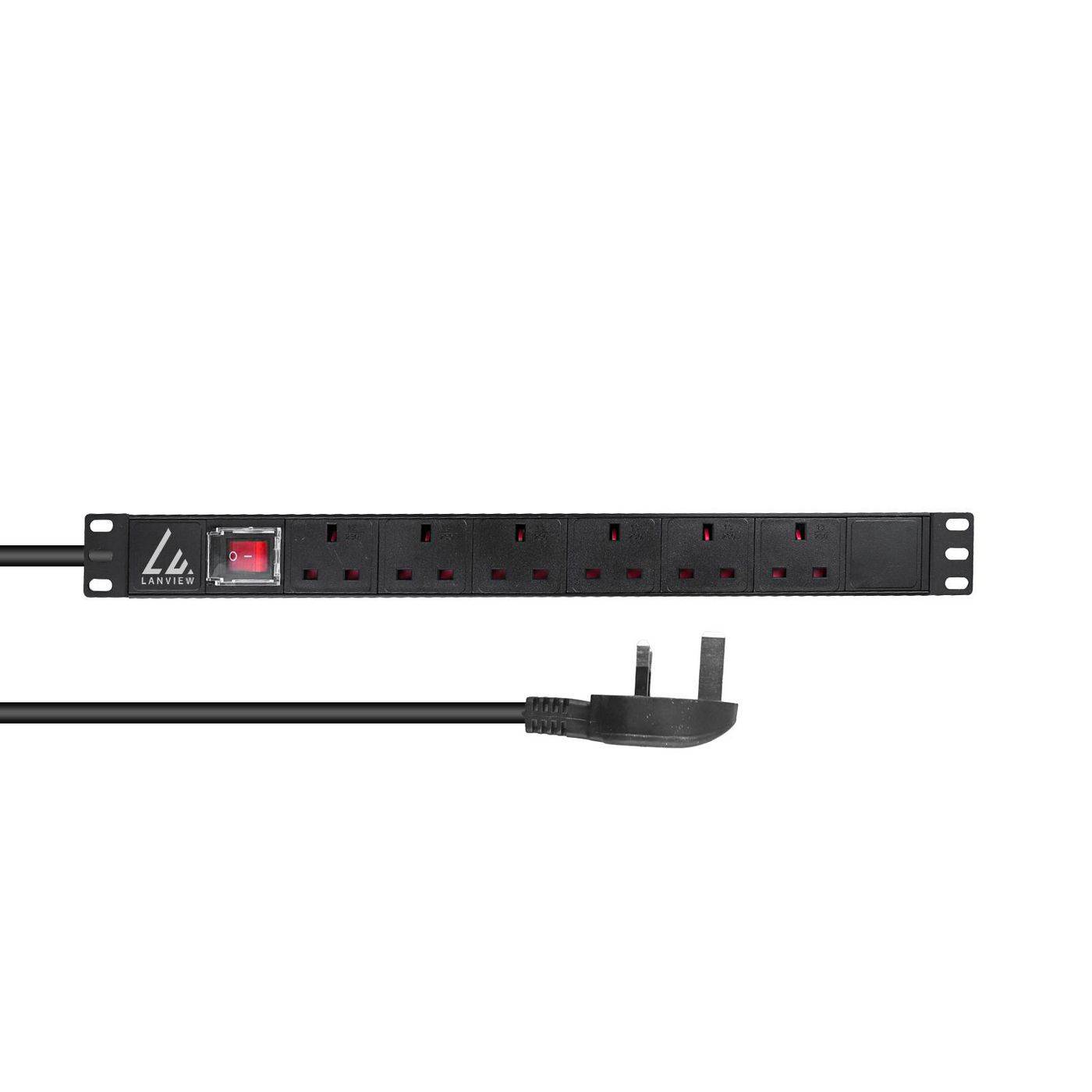 Lanview 19" rackmount stroomverdeler, 3m, 1U 13A met 6 x UK stopcontacten-0