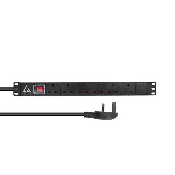 Lanview 19" rackmount stroomverdeler, 3m, 1U 13A met 6 x UK stopcontacten