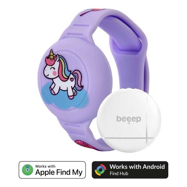 Beeep OneTag Apple Find My & Android Tracker - Kids Wristband Silicon Unicorn-0