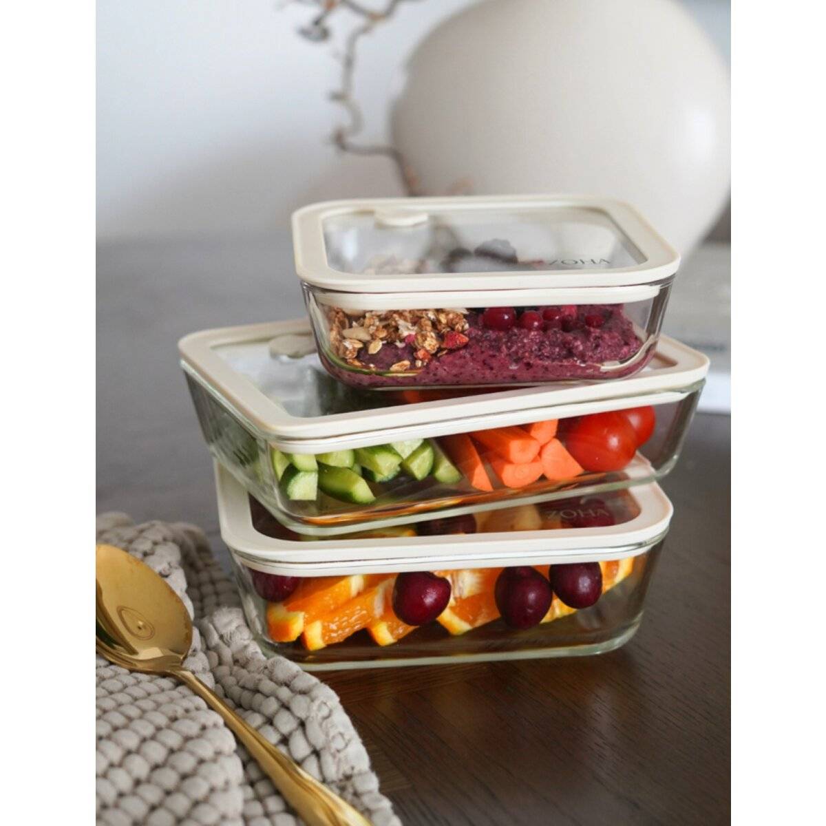 Voedselbewaarcontainers van hoogwaardig borosilicaatglas met deksel, rechthoekig - luchtdicht en stapelbaar, 1550 ml-1