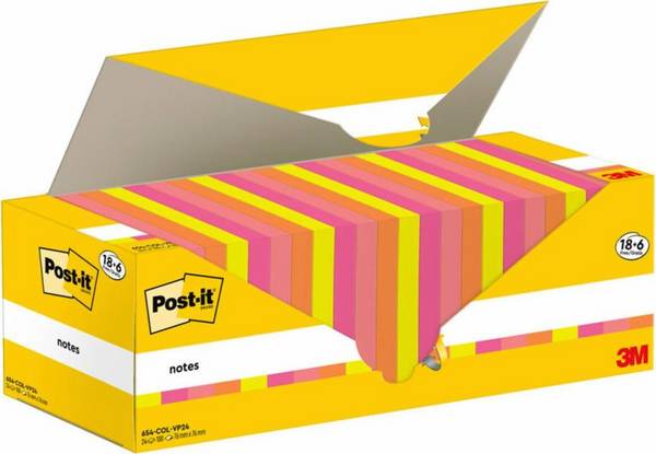 3 M 654-COL-VP24 Vierkante Hechtnotities Assortiment Kleuren 100 Vellen Zelfklevend (654-COL-VP24)