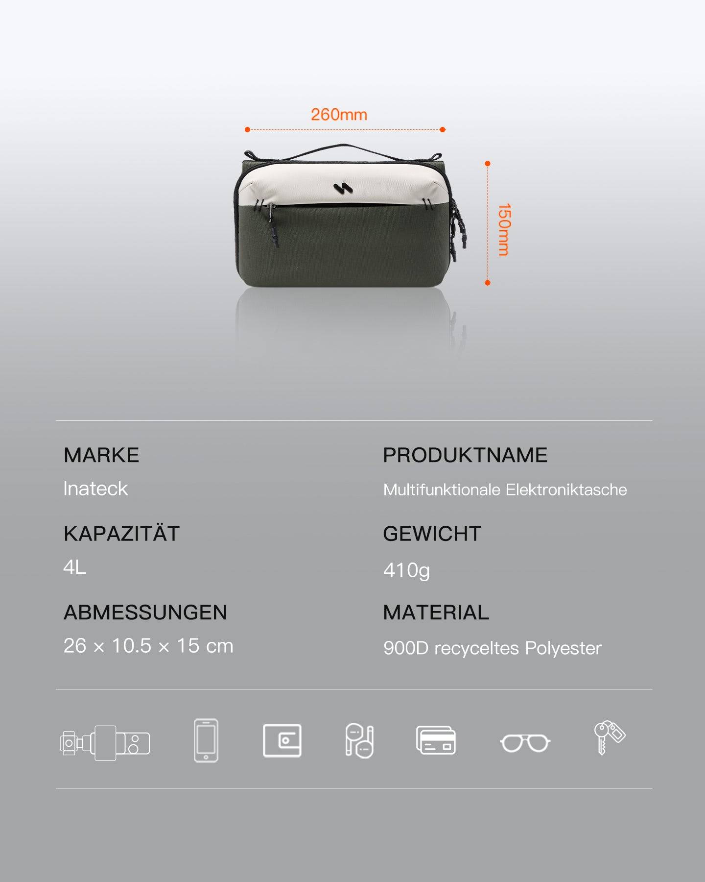 Inateck ABM34 Organizer, gemaakt van polyester, olijfgroen, beige-1