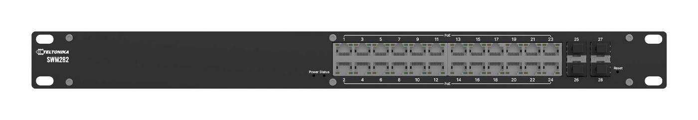 Teltonika Networks 4 x SFP-poorten, 128 MB DDR3, 16 MB seriële flash, 24 PoE+-poorten, 12 Gigabit Ethernet-poorten, zwar-0