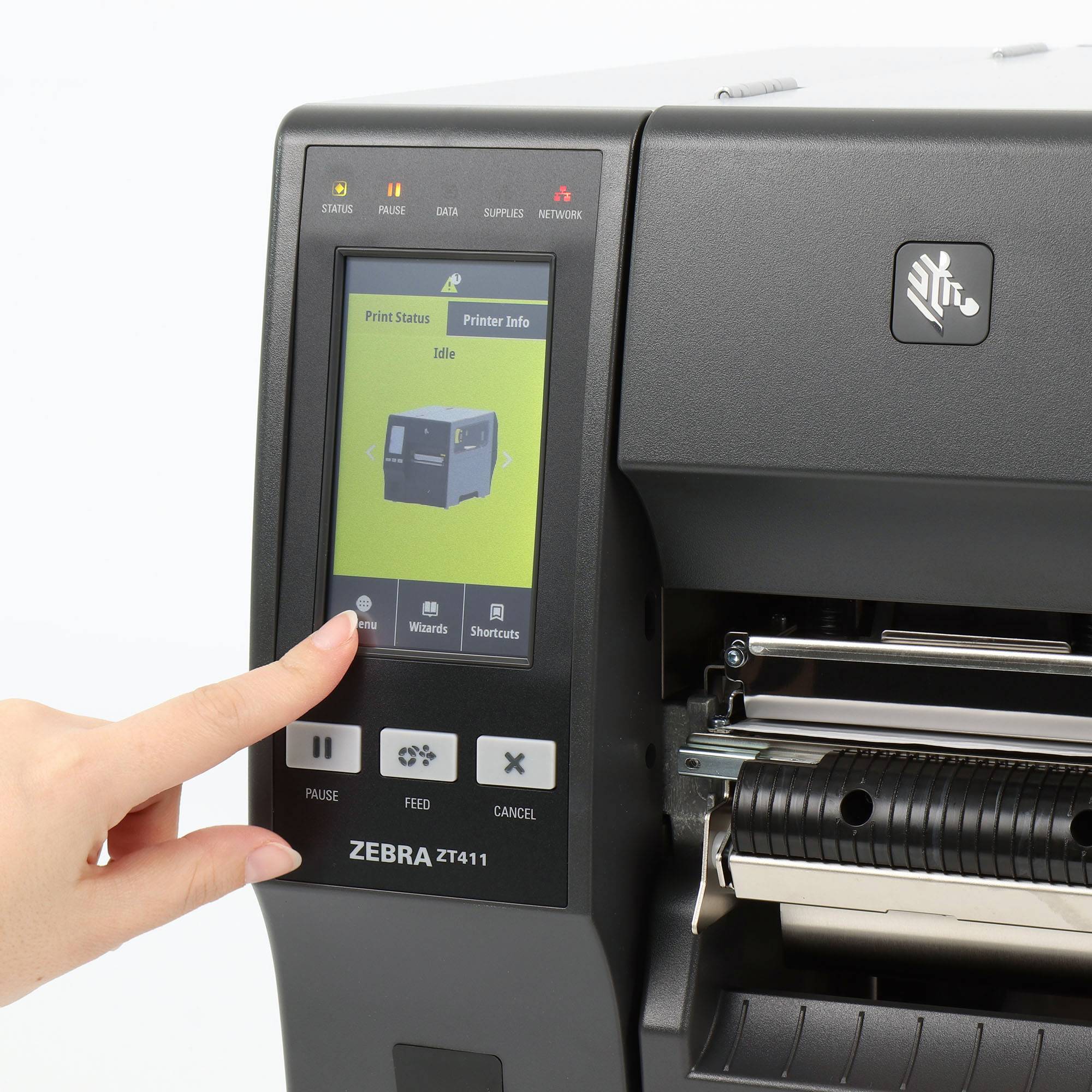 Zebra ZT411, 8 dots/mm (203 dpi), peeler, rewinder, disp. (kleur), RTC, EPL, ZPL, ZPLII, USB, RS232, BT, Ethernet-2