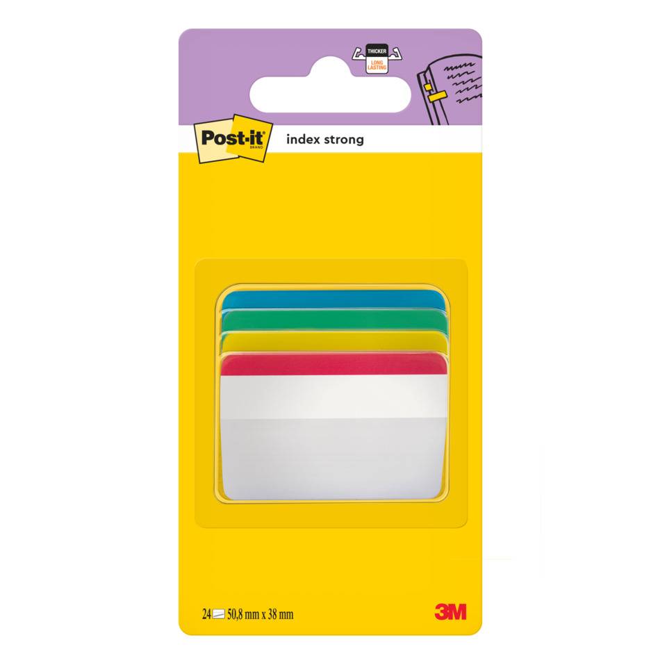 Post-it 0051131936195 Post-it index - Index Strong, ft 50,8 x 38 mm, voor hangmappen, set van 24 tabs, 4 kleuren, 6-1