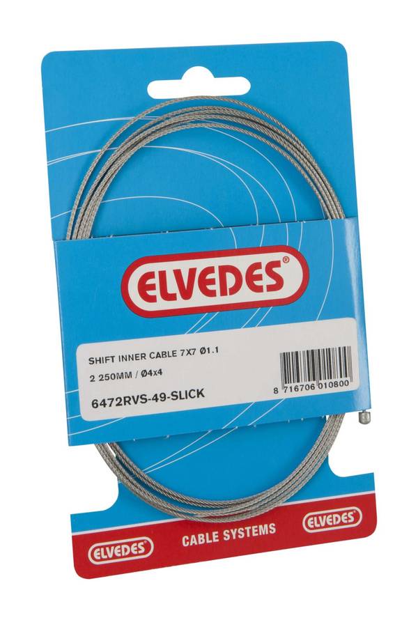 Schakel binnenkabel Elvedes 2250mm RVS Slick Ø1,1mm N-nippel (op kaart) - Zilver