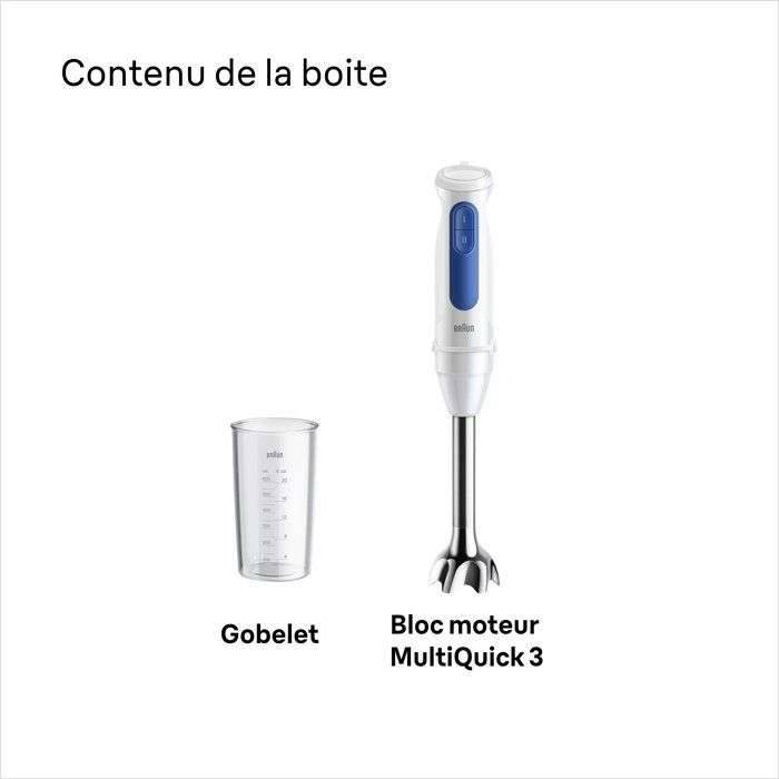 Staafmixer - BRAUN - MultiQuick MQ30001M - 900 W - 2 snelheden - Wit/Blauw-1