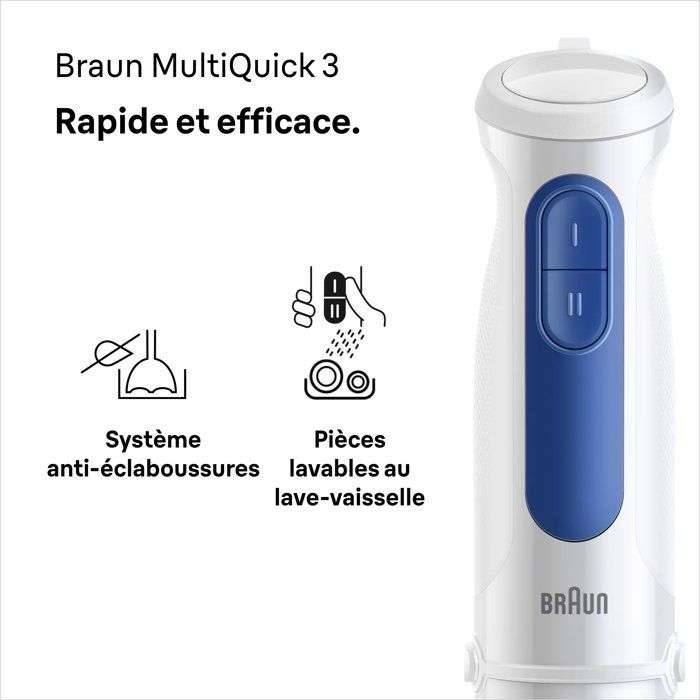 Staafmixer - BRAUN - MultiQuick MQ30001M - 900 W - 2 snelheden - Wit/Blauw-2