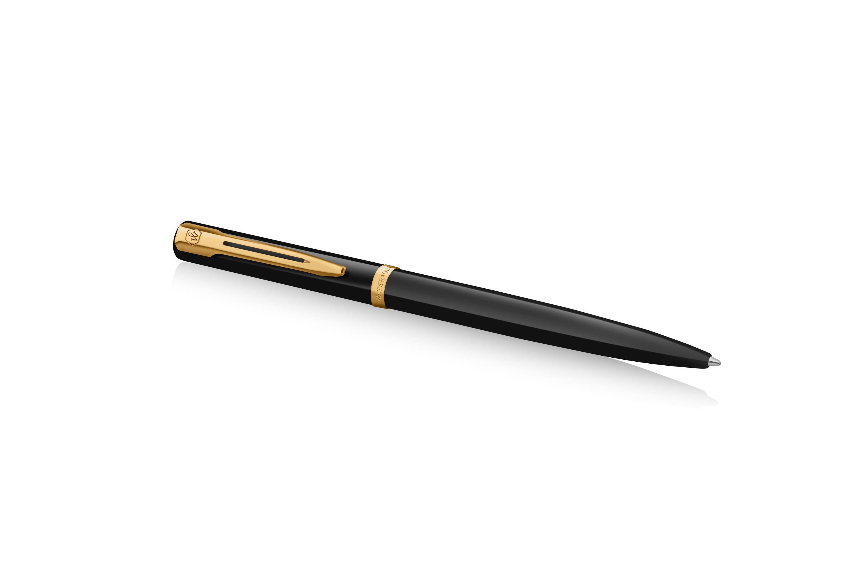 WATERMAN Balpen IMPRESSION Zwarte Lak GT M Blauwe Geschenkdoos-1