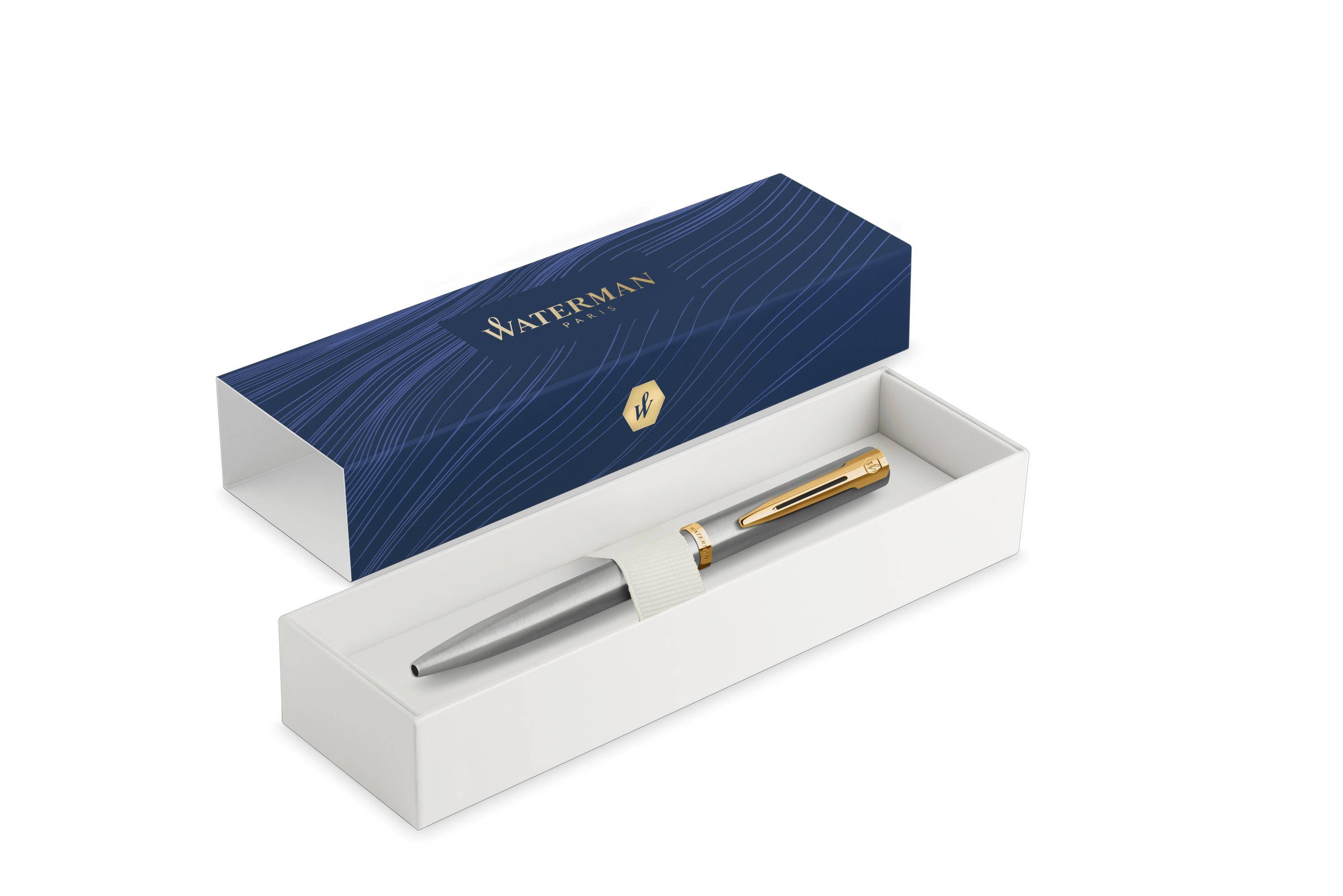 WATERMAN Balpen IMPRESSION Roestvrij Staal GT M Blauwe Cadeauverpakking-2