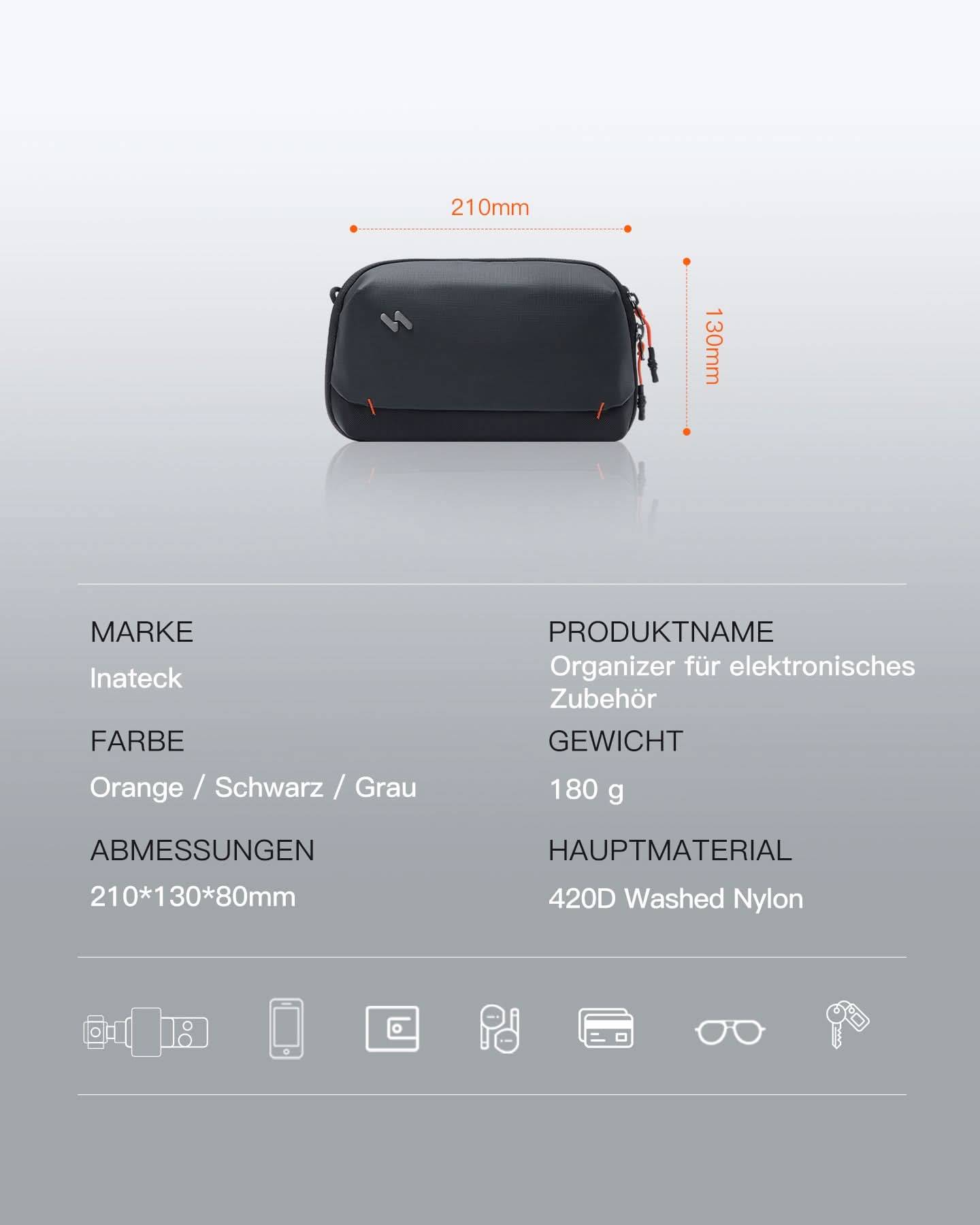 Inateck organizer tas ABM33 zwart 22,5 cm x 14 cm x 8,5 cm-2